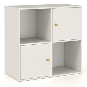 4-Cube Bookcase 3-Tier Bookshelf with Dual Anti-Tipping Kits and 2 Cabinets-White view 4