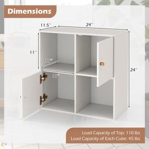4-Cube Bookcase 3-Tier Bookshelf with Dual Anti-Tipping Kits and 2 Cabinets-White view 5
