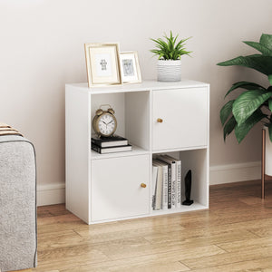4-Cube Bookcase 3-Tier Bookshelf with Dual Anti-Tipping Kits and 2 Cabinets-White view 6