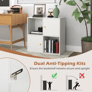 4-Cube Bookcase 3-Tier Bookshelf with Dual Anti-Tipping Kits and 2 Cabinets-White view 9