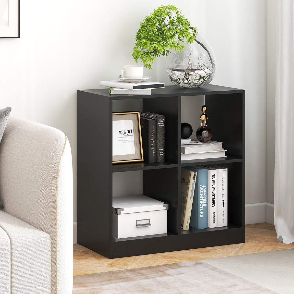 4-Cube Kids Bookcase with Open Shelves-Black view 2