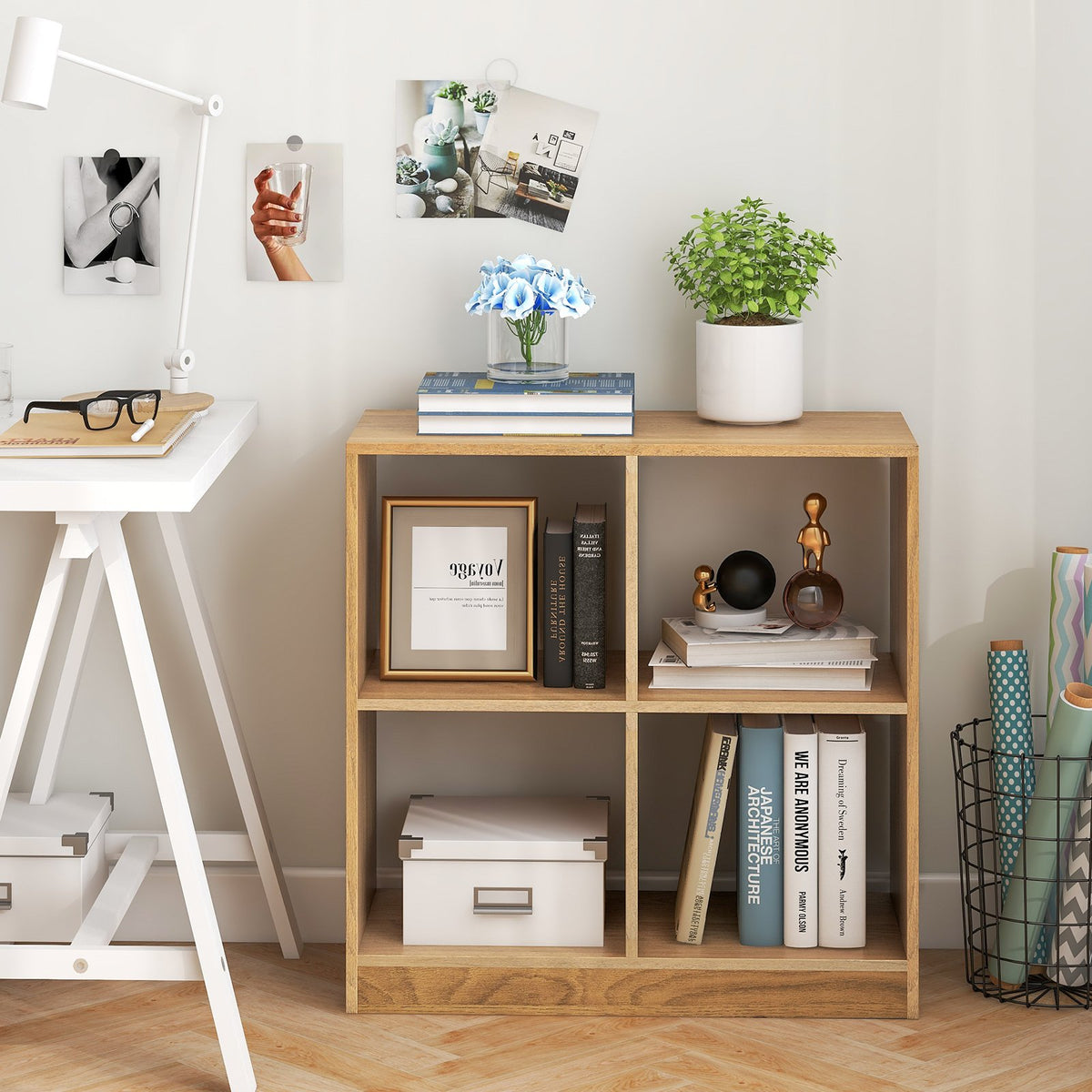 4-Cube Kids Bookcase with Open Shelves-Natural view 2