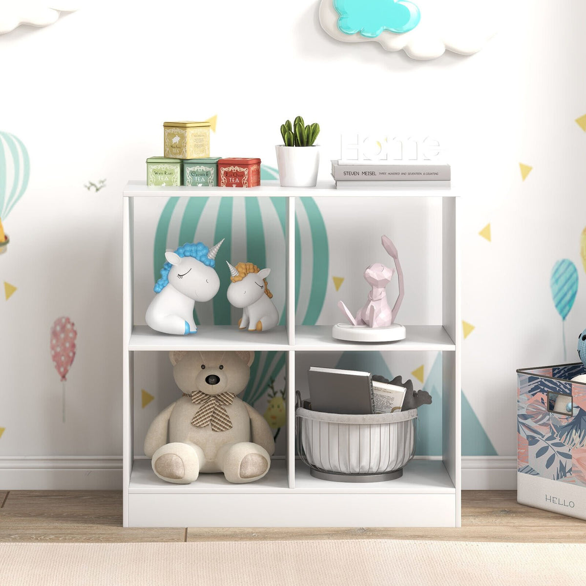 4-Cube Kids Bookcase with Open Shelves-White view 2