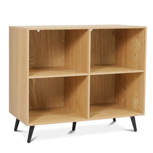 4-Cube Wooden Bookshelf Bookcase with 5 Metal Legs for Home-Natural view 4