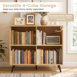 4-Cube Wooden Bookshelf Bookcase with 5 Metal Legs for Home-Natural view 7
