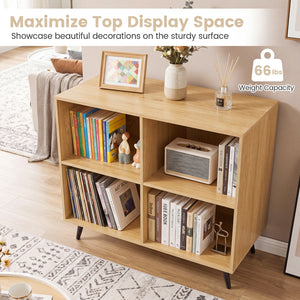 4-Cube Wooden Bookshelf Bookcase with 5 Metal Legs for Home-Natural view 8