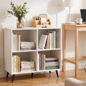4-Cube Wooden Bookshelf Bookcase with 5 Metal Legs for Home-White view 2
