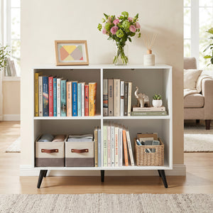 4-Cube Wooden Bookshelf Bookcase with 5 Metal Legs for Home-White view 3