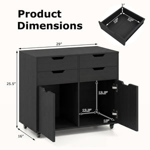 4 Drawer File Cabinet with Wheels for Home Office Organization-Black view 5