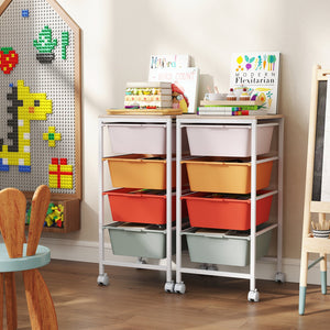 4-Drawer Rolling Storage Cart Mobile Utility Organizer with Wooden Tabletop and Lockable Wheels-Macaron view 6