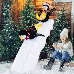 4 Feet Christmas Penguin Ice Skating Decor with Snowy Slide view 6
