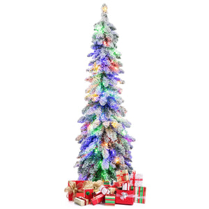 4 Feet Pre-Lit Artificial Christmas Tree Snow-Flocked Slim Pencil Xmas Decor view 4