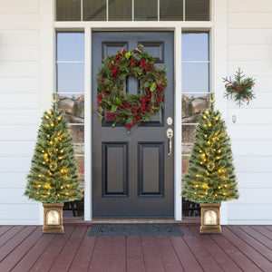 4 Feet Pre-Lit Potted Christmas Tree Pine Needles view 2