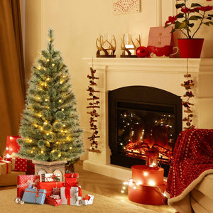4 Feet Pre-Lit Potted Christmas Tree Pine Needles view 3