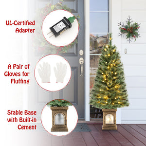 4 Feet Pre-Lit Potted Christmas Tree Pine Needles view 9