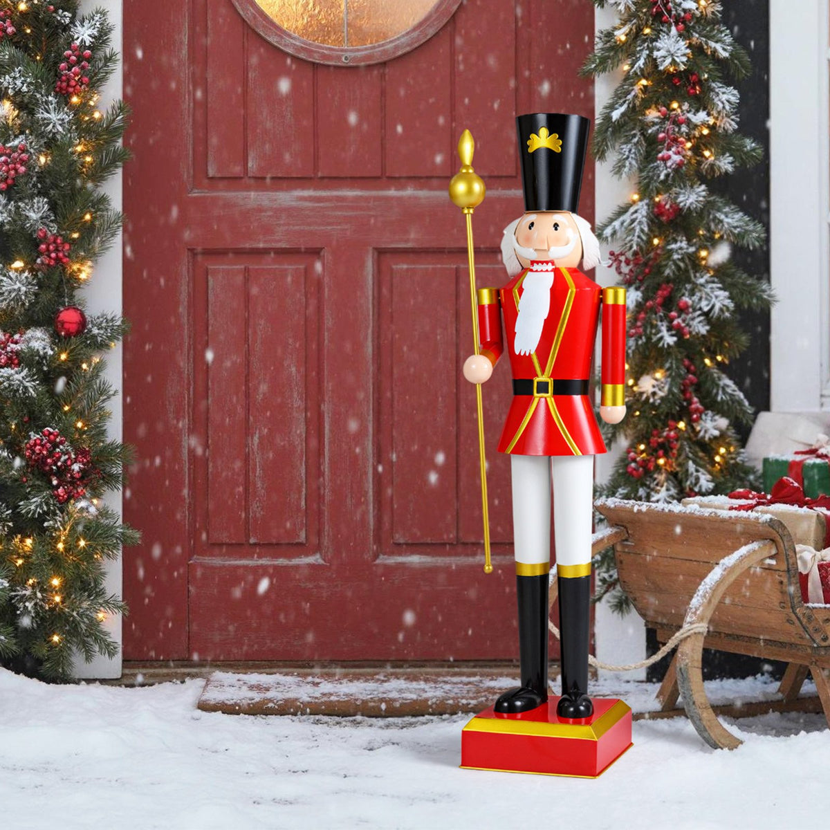 4 FT Christmas Nutcracker with High Hat & Beautiful Scepter-Black & Red view 2