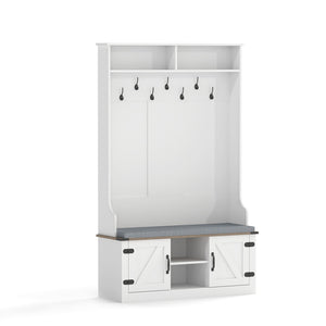 4-in-1 68.5 Inch Tall Coat Rack with Cushioned Bench and Shoe Storage-White