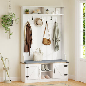 4-in-1 68.5 Inch Tall Coat Rack with Cushioned Bench and Shoe Storage-White view 2
