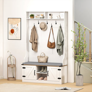 4-in-1 68.5 Inch Tall Coat Rack with Cushioned Bench and Shoe Storage-White view 3
