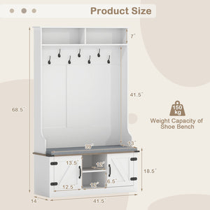 4-in-1 68.5 Inch Tall Coat Rack with Cushioned Bench and Shoe Storage-White view 5