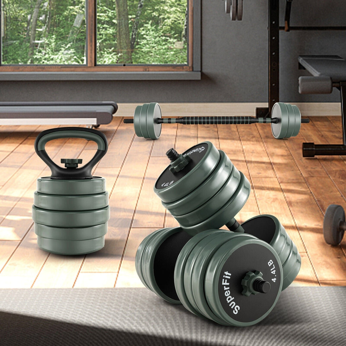 Adjustable Weight Dumbbell Set with Connector-Black & Gray view 2