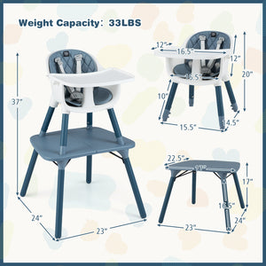 4-in-1 Baby Convertible Toddler Table Chair Set with PU Cushion-Blue view 4