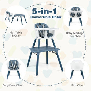 4-in-1 Baby Convertible Toddler Table Chair Set with PU Cushion-Blue view 5