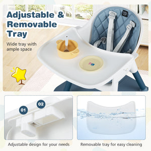 4-in-1 Baby Convertible Toddler Table Chair Set with PU Cushion-Blue view 6