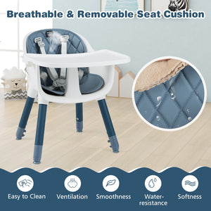 4-in-1 Baby Convertible Toddler Table Chair Set with PU Cushion-Blue view 7