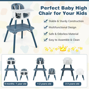 4-in-1 Baby Convertible Toddler Table Chair Set with PU Cushion-Blue view 8