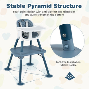 4-in-1 Baby Convertible Toddler Table Chair Set with PU Cushion-Blue view 9