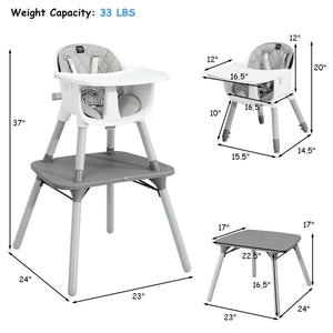 4-in-1 Baby Convertible Toddler Table Chair Set with PU Cushion-Gray view 5