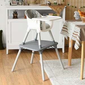 4-in-1 Baby Convertible Toddler Table Chair Set with PU Cushion-Gray view 6