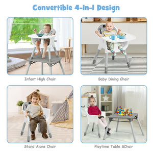 4-in-1 Baby Convertible Toddler Table Chair Set with PU Cushion-Gray view 7