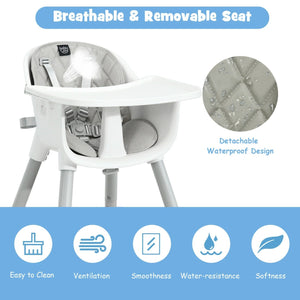 4-in-1 Baby Convertible Toddler Table Chair Set with PU Cushion-Gray view 9