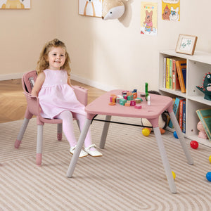4-in-1 Baby Convertible Toddler Table Chair Set with PU Cushion-Pink view 2