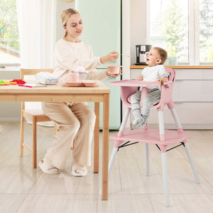 4-in-1 Baby Convertible Toddler Table Chair Set with PU Cushion-Pink view 3