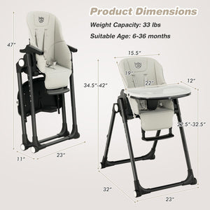 4-in-1 Baby High Chair with 6 Adjustable Heights-Gray view 4
