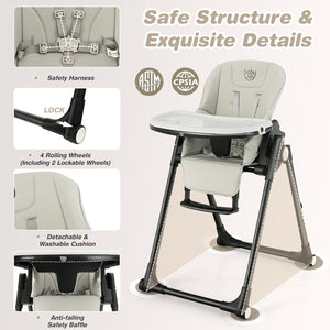 4-in-1 Baby High Chair with 6 Adjustable Heights-Gray view 7