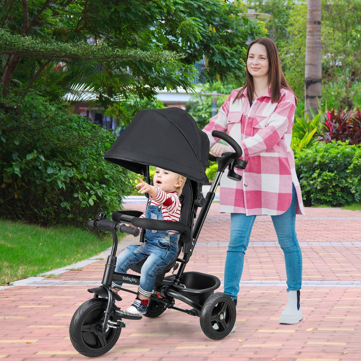 4-in-1 Baby Tricycle Toddler Trike with Reversible Seat and 5-Point Safety Harness-Black view 2