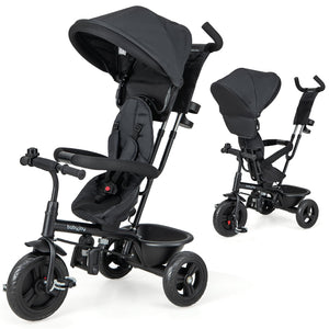 4-in-1 Baby Trike Kids Tricycle with Removable Canopy and Adjustable Push Handle-Black view 3