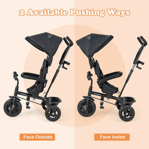 4-in-1 Baby Trike Kids Tricycle with Removable Canopy and Adjustable Push Handle-Black view 7