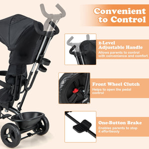 4-in-1 Baby Trike Kids Tricycle with Removable Canopy and Adjustable Push Handle-Black view 8