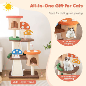 4-In-1 Cat Tree with 2 Condos and Platforms for Indoors-Multicolor view 6
