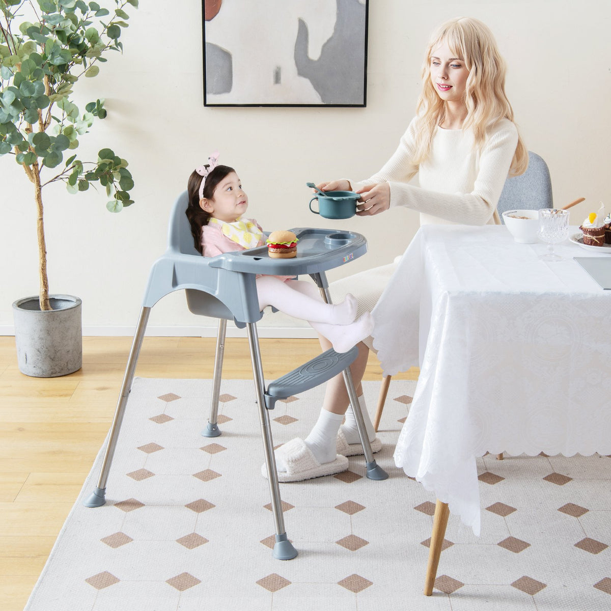 4-in-1 Convertible Baby High Chair with Removable Double Tray-Gray view 2