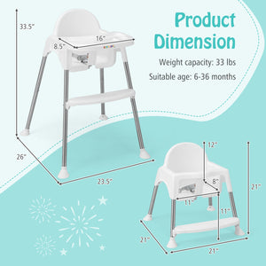 4-in-1 Convertible Baby High Chair with Removable Double Tray-White view 4