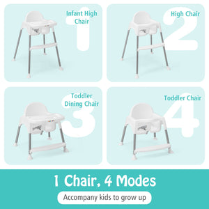 4-in-1 Convertible Baby High Chair with Removable Double Tray-White view 6
