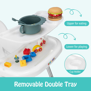 4-in-1 Convertible Baby High Chair with Removable Double Tray-White view 7