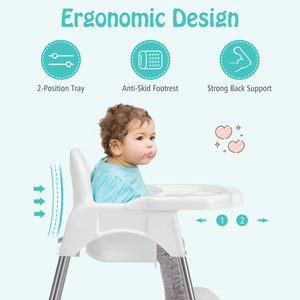 4-in-1 Convertible Baby High Chair with Removable Double Tray-White view 9