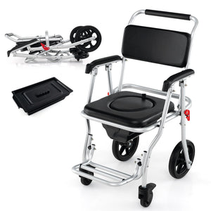 4-in-1 Foldable Bedside Commode Chair with Brakes and Bucket and Footrest view 4